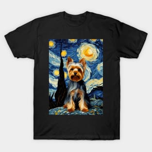 Dog Breed in a Van Gogh Starry Night Art Style Yorkshire Terrier Yorkie T-Shirt